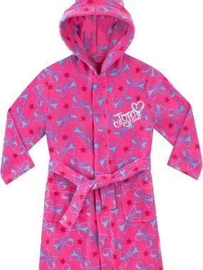 JoJo Siwa Pink Hooded Fleece Robe with Blue Bow Print - KD17